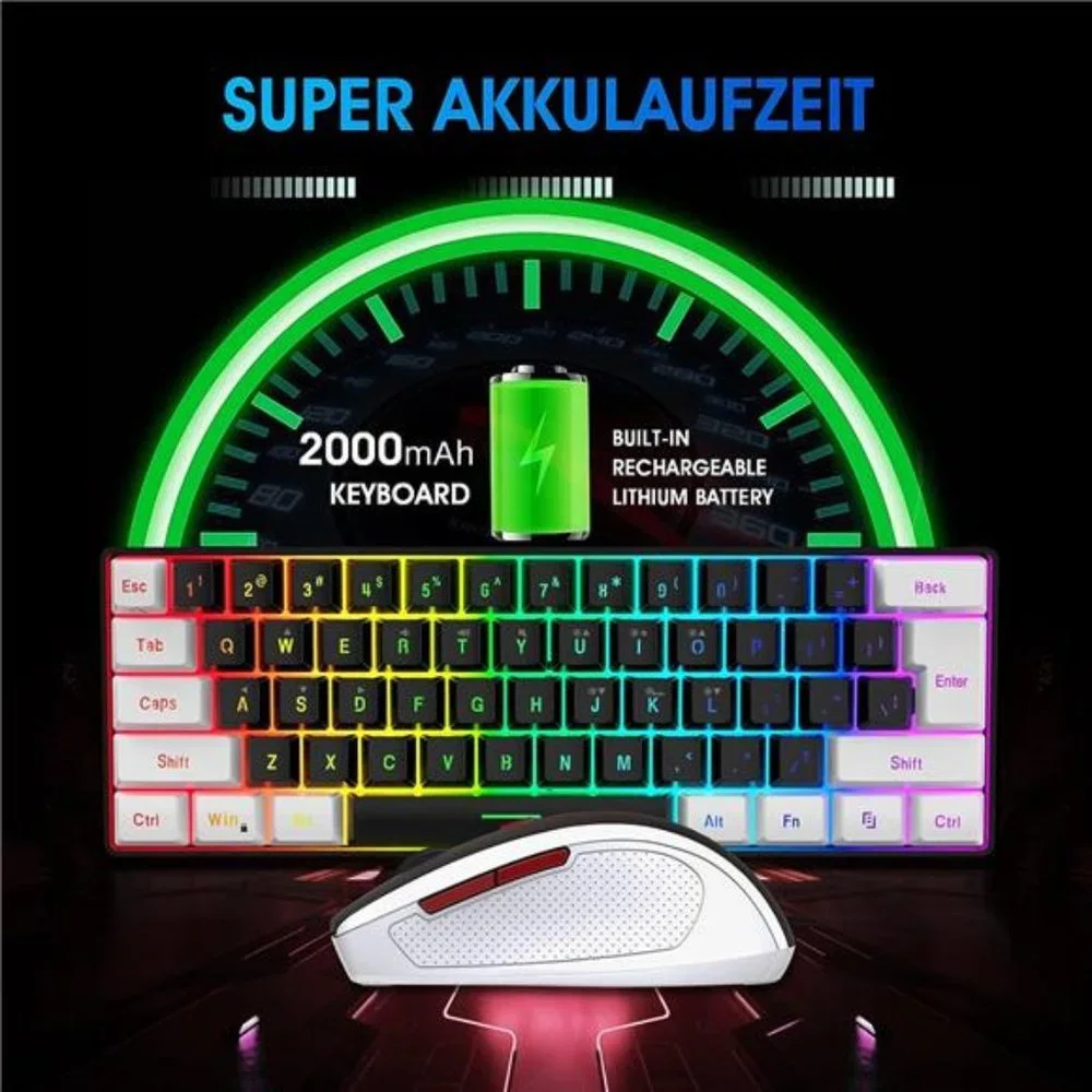 2.4G Wireless Gaming Keyboard and Mouse Combo,Include Small 60% Merchanical Feel